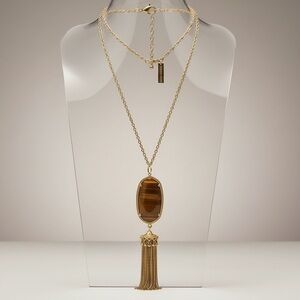 Kendra Scott Rayne Tassel Pendant Necklace Gold Tone Tigers Eye Stone